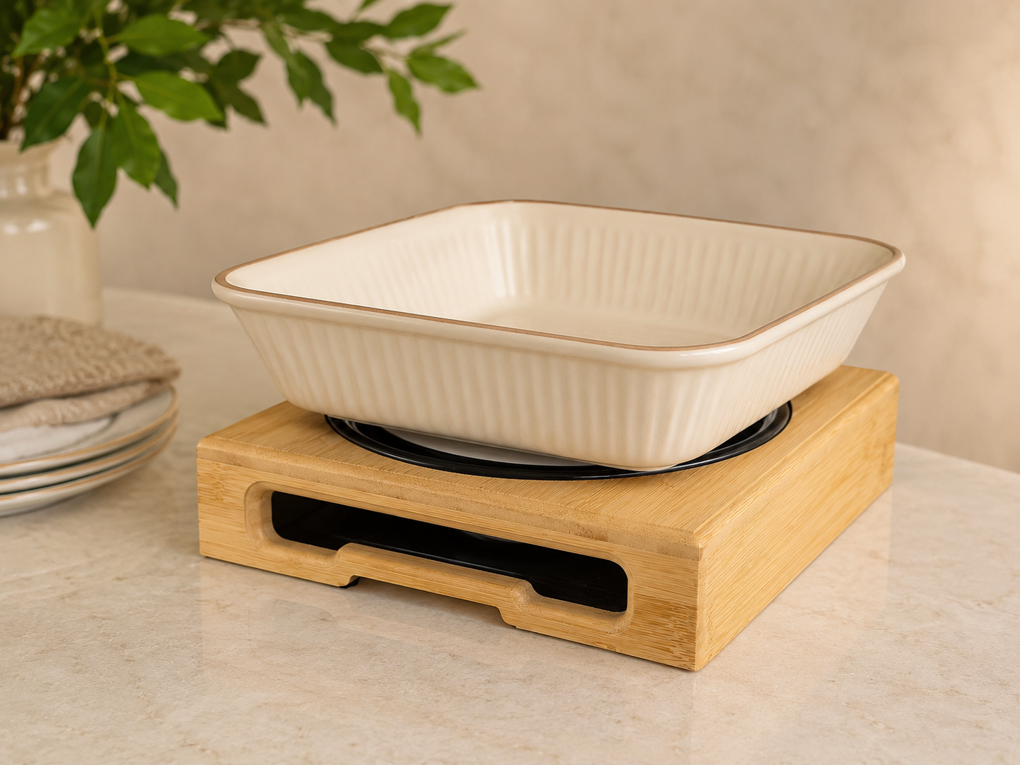 Frame-supported catering vessel setup sized for the 8-inch Insta Hot Plate